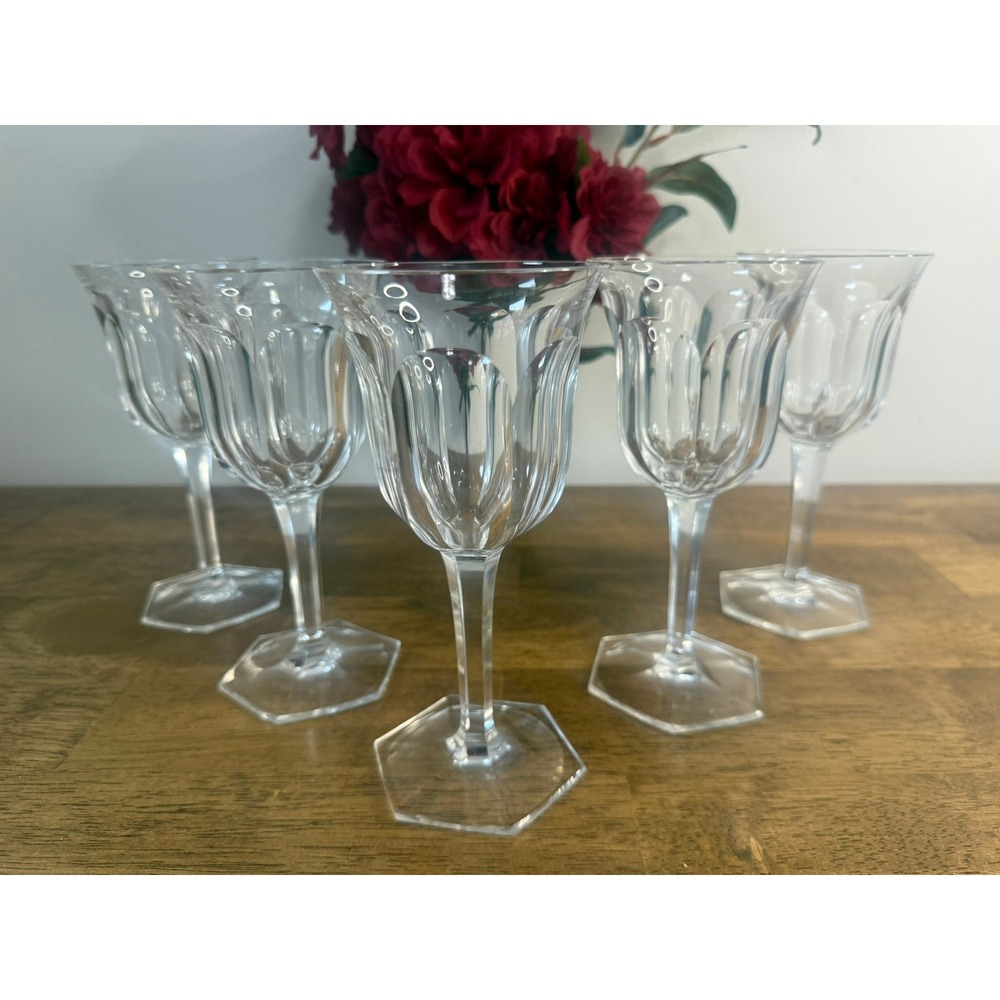 Villeroy & Boch Colonade Crystal Wine Glasses Set of 5 Faceted Stem Goblets